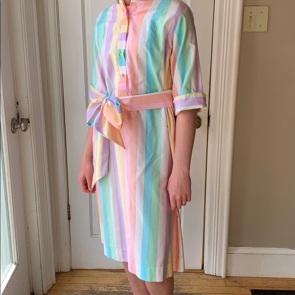 Vintage pastel stripe shirt dress